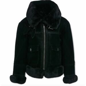 JORDAN CRAIG Vienna Bomber Aviator Shearling Jacket Black Sz 2T NWT $140